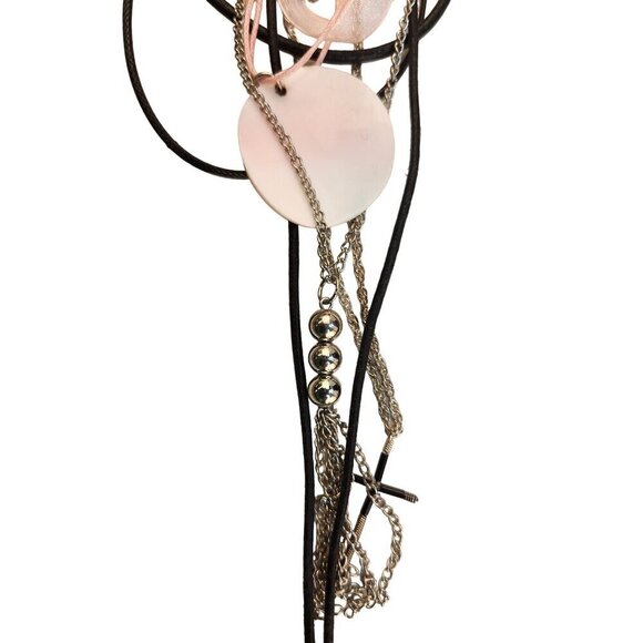 Layered Multistrand Necklace Set With Heart & Floral Pendant Choker to 18" Lengt - Picture 13 of 14